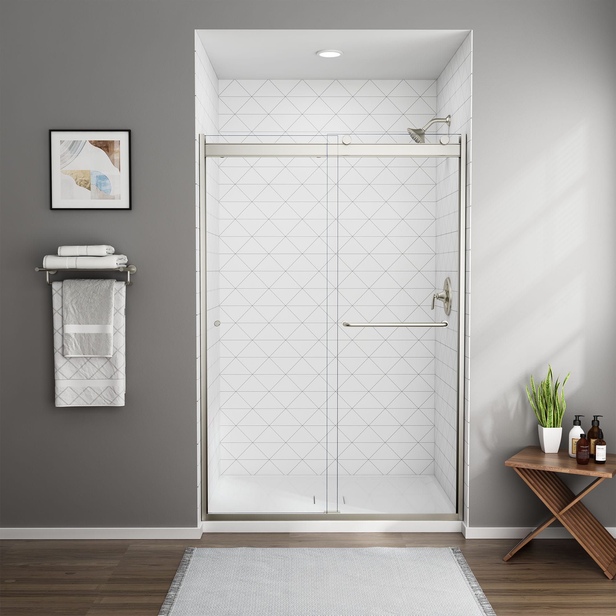 70Inch Height SemiFrameless TopRoller Sliding Shower Door